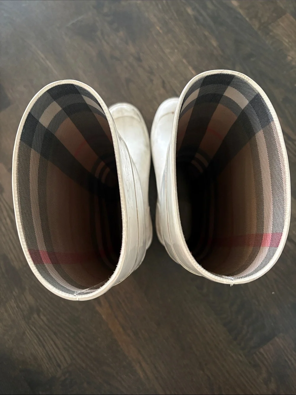Burberry White Rain Boots with Red Logo Panels